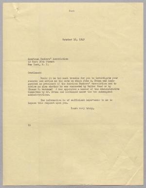 [Letter from Isaac H. Kempner to the American Bankers Association, October 18, 1949]
