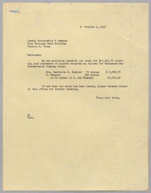 [Letter from A. H. Blackshear, Jr. to Lovett Abercrombie & Company, October 1, 1949]
