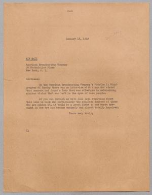 [Letter from Isaac H. Kempner to American Broadcasting Company, January 18, 1949]