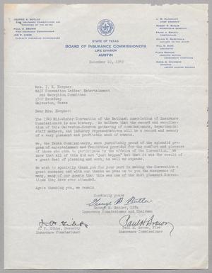 [Letter from The State of Texas Board of Insurance Commissioners to Mrs. I. H. Kempner, December 16, 1949]