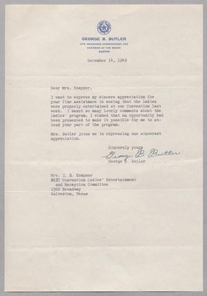 [Letter from George B. Butler to Mrs. I. H. Kempner, December 14, 1949]