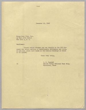 [Letter from Isaac H. Kempner to the Bonus Book Club, Inc., December 12, 1949]