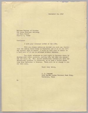[Letter from I. H. Kempner to Beltone Company of Houston, September 19, 1949]