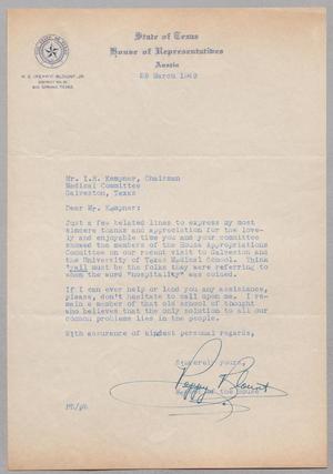 [Letter from Hon. Peppy Blount, Jr. to I. H. Kempner, March 28, 1949]