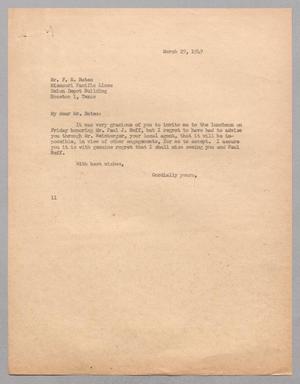 [Letter from I. H. Kempner to Mr. F. E. Bates, March 29, 1949]