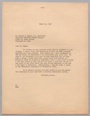 [Letter from I. H. Kempner to Mr. Newton D. Baker, Jr., March 21, 1949]