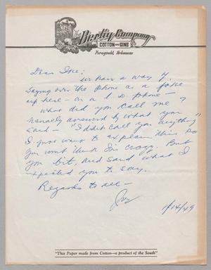 Primary view of object titled '[Handwritten Letter from Joe Bertig to I. H. Kempner, January 14, 1949]'.