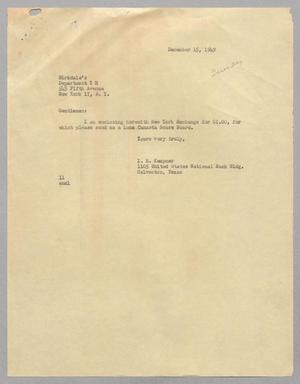 [Letter from Isaac Herbert Kempner to Birkdale's, December 15, 1949]