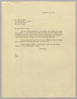 [Letter from I.H. Kempner to Dr. Henry Cohen, December 27, 1949]