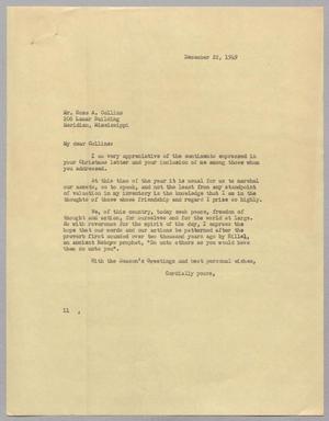[Letter from I.H, Kempner to Mr. Ross A. Collins, December 22, 1949.