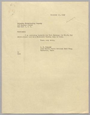 [Letter from Isaac Herbert Kempner to Columbia Distributing Company, December 15, 1949]
