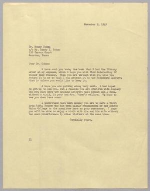 [Letter from I. H. Kempner to Rabbi Henry Cohen, November 8, 1949]
