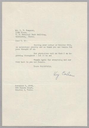 [Letter from Dr. Henry Cohen to Mr. I. H. Kempner, November 5, 1949]