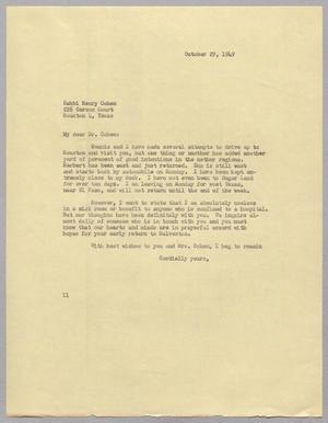 [Letter from I. H. Kempner to Dr. Henry Cohen, October 29, 1949]