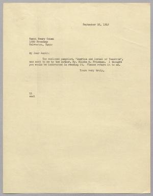 [Letter from I. H. Kempner to Rabbi Henry Cohen, September 26, 1949]