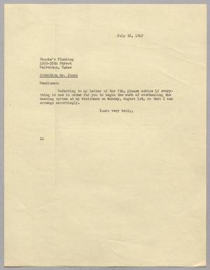 [Letter from Isaac Herbert Kempner to Chuoke's Plumbing, July 16, 1949]
