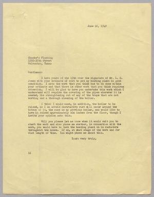 [Letter from I. H. Kempner to Chuoke's Plumbing, June 16, 1949]