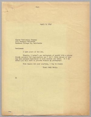 [Letter from I. H. Kempner to the Clover Publishing Company, April 9, 1949]
