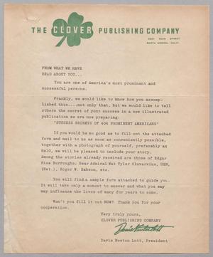 [Letter from The Clover Publishing Company, 1949]