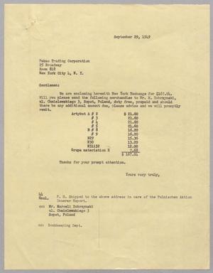 [Letter from A. H. Blackshear, Jr., to Pekao Trading Corporation, September 29, 1949]