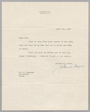 [Letter from John W. Davis to I. H. Kempner, April 21, 1949]