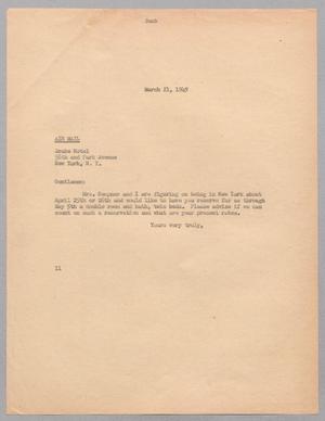 [Letter from I. H. Kempner to Hotel Drake, March 21, 1949]
