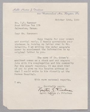 [Letter from Rabbi Newton J. Friedman to I. H. Kempner, October 13, 1949]