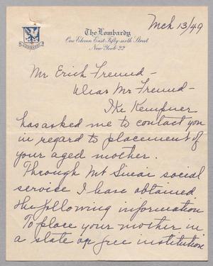 [Letter from J. T. Friedlander to Erich Freund, March 13, 1949]