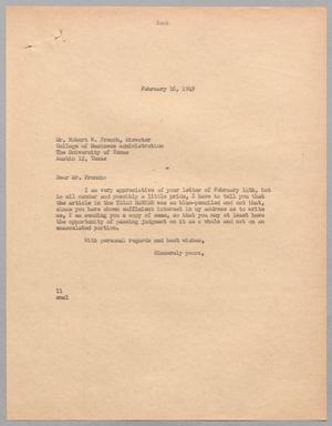 [Letter from I. H. Kempner to Robert W. French, February 16, 1949]