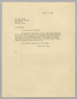 [Letter from I. H. Kempner to Dave Cohen, October 27, 1949]