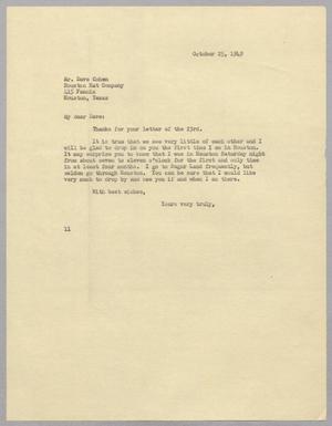 [Letter from I. H. Kempner to Dave Cohen, October 25, 1949]