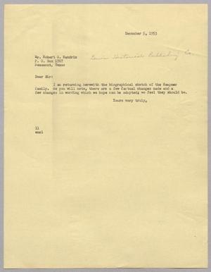 [Letter from I. H. Kempner to Robert S. Hendrix, December 5, 1953]