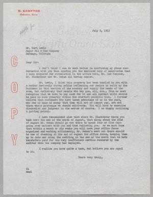 Primary view of object titled '[Letter from I. H. Kempner to Curt Lewis, July 8, 1953]'.