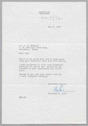 [Letter from Clarence E. Linz to I. H. Kempner, May 9, 1953]