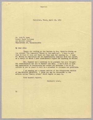 [Letter from I. H. Kempner to John W. Lowe, April 22, 1953]