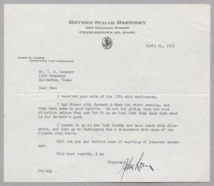 [Letter from John W. Lowe to I. H. Kempner, April 21, 1953]