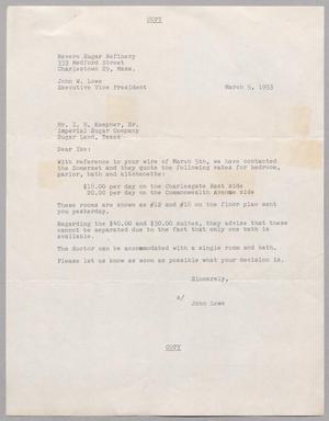 [Letter from John W. Lowe to I. H. Kempner, March 5, 1953]