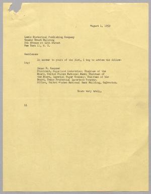 Primary view of object titled '[Letter from I. H. Kempner to Lewis Historical Publishing Company, August 1, 1952]'.