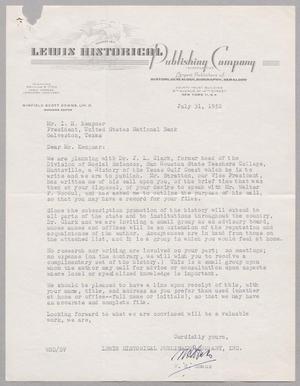 [Letter from Lewis Historical Publishing Company to I. H. Kempner, July 31, 1952]