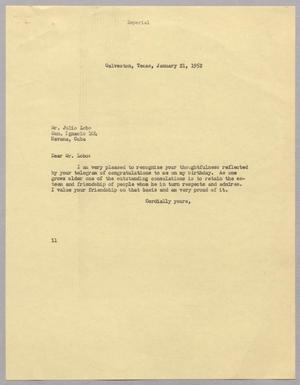 Primary view of object titled '[Letter from I. H. Kempner to Julio Lobo, January 21, 1952]'.