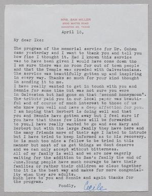 [Letter from Cecile Miller to I. H. Kempner, April 15, 1953]