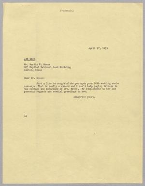 Primary view of object titled '[Letter from I. H. Kempner to Martin W. Moses, April 17, 1953]'.