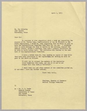 [Letter from I. H. Kempner to Tom McCarthy, April 1, 1953]
