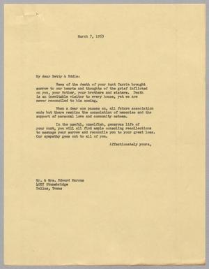 [Transcript of Letter to Betty and Eddie Marcus, March 7, 1953]