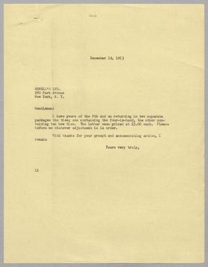 [Letter from Isaac H. Kempner to Newell's LTD, December 12, 1953]