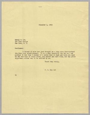 [Letter from Isaac H. Kempner to Newell's LTD., December 4, 1953]
