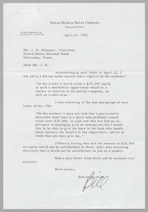 [Letter from W. W. Overton, Jr. to I. H. Kempner, April 23, 1953]