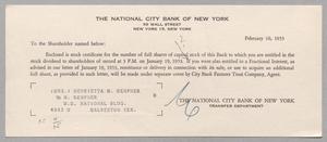 [Letter from the National City Bank of New York to Henrietta B. Kempner, February 16, 1953]
