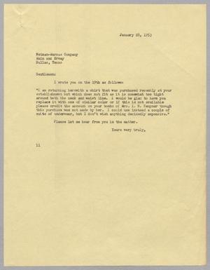 [Letter from Isaac H. Kempner to Neiman-Marcus Compnay, January 28, 1953]