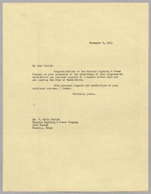 [Letter from Isaac H. Kempner to W. Alvis Parish, November 6, 1953]